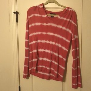 Pink and white hooded shirt